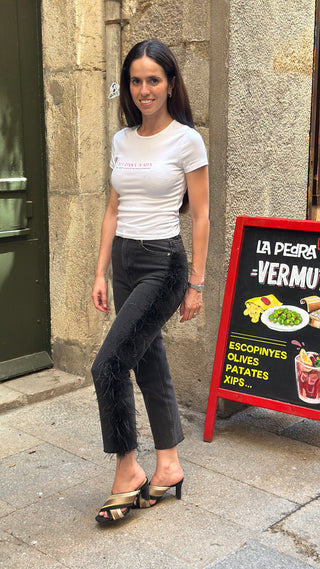 P91 JEANS WITH FEATHERS