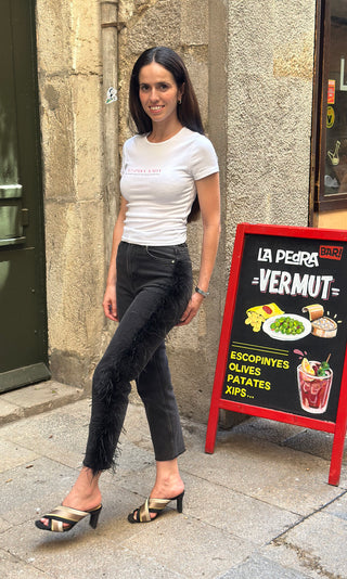 P91 JEANS WITH FEATHERS