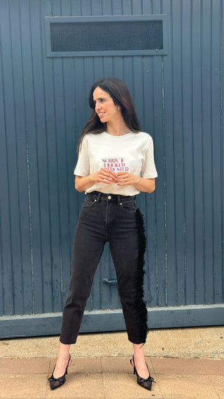 P91 JEANS WITH FEATHERS